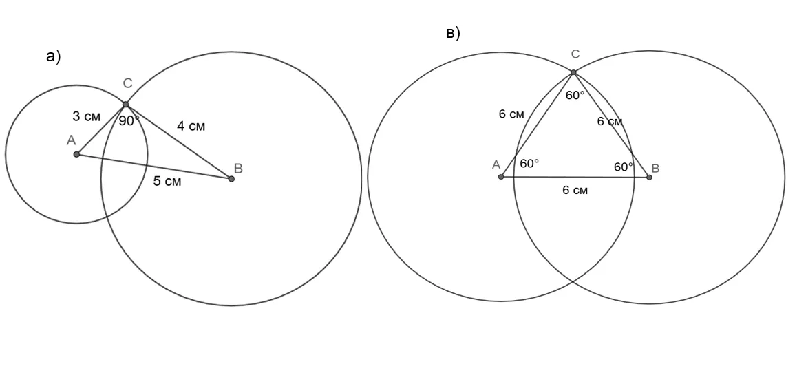 Построения треугольников по трем сторонам с помощью циркуля и линейки
