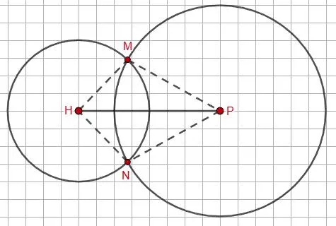 Пересекающиеся окружности с центрами H и P
