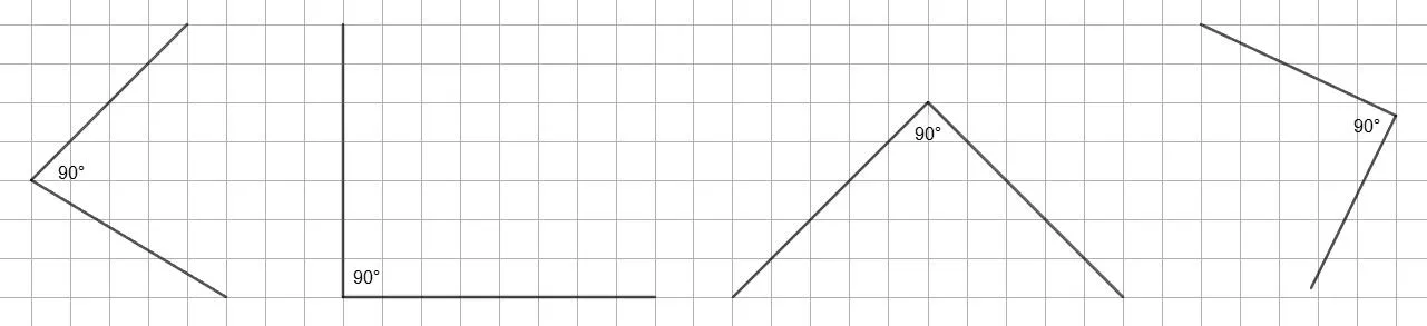 Построение четырех прямых углов в разных положениях